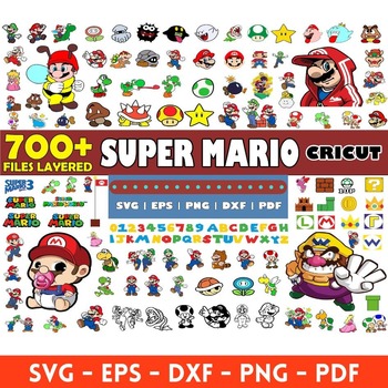 7 Super Mario mega big bundle svg png clipart vector files for Cricut family Layered Digital