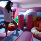 Big pink inflatable castle play with inflatables insite!!!