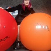 Our model Valeria bouncing and deflating gymball