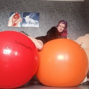 Our model Valeria bouncing and deflating gymball