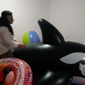 Riding and deflating big big black whale!!