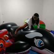 Riding and deflating big big black whale!!