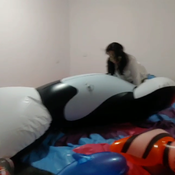 Riding and deflating big big black whale!!