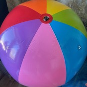 Valeria bouncing and deflating pink ball