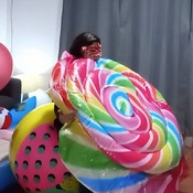 Alice blowing up a big round palette inflatable!!