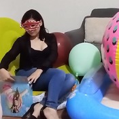 Alice blowing up a big round palette inflatable!!