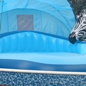 Inflating inflatable lounge island and unicorn