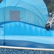 Inflating inflatable lounge island and unicorn