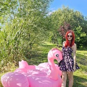 Lena shooting with inflatables and with panties, bikini.