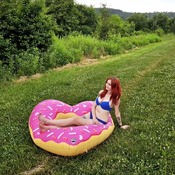 Lena shooting with inflatables and with panties, bikini.