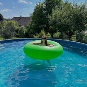 Mariana inflating and deflating shooting pooltoys.