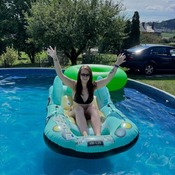 Mariana inflating and deflating shooting pooltoys.