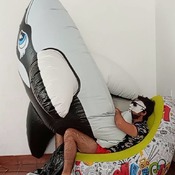 Mouth blow 3 meters black inflatable whale!!