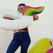 Popping inflatables with high heels !!!