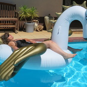Anka and Radana sister shooting with inflatables
