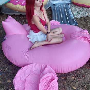 Lena deflating flamingo - video +photo