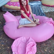 Lena deflating flamingo - video +photo