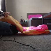 Lera inflating and deflating donut heart float.