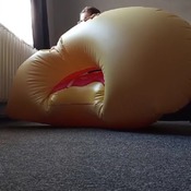 Lera inflating and deflating donut heart float.