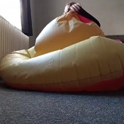Lera inflating and deflating donut heart float.