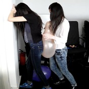 TWO GIRLS PLAY AND POP BALLOONS