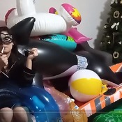 Alice blowing up inflatables really tight!!