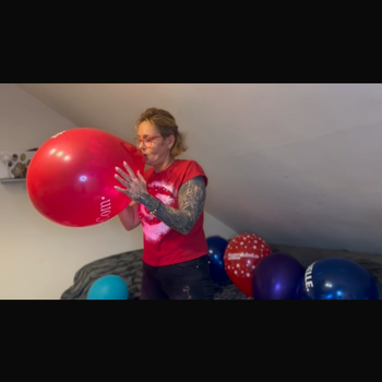 Danny blow to pop two balloons