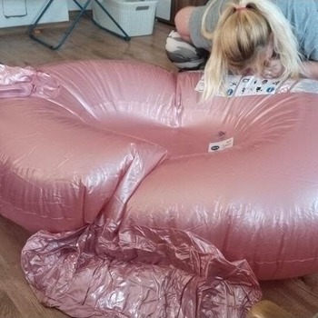 Nina inflating inflatables on the summer 2025