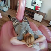 Nina inflating inflatables on the summer 2025