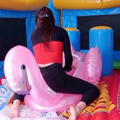 Inflatables play in the inflatable castle by Bonnie!!