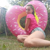 Lera with inflatables and yellow hair