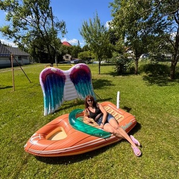 Radana and their inflatables in the garden