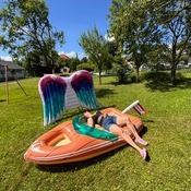 Radana and their inflatables in the garden