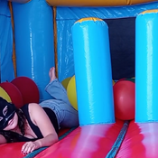 Balloons pop in the inflatable castle by Alice!!!