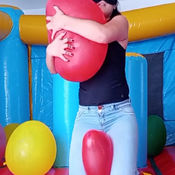 Balloons pop in the inflatable castle by Alice!!!