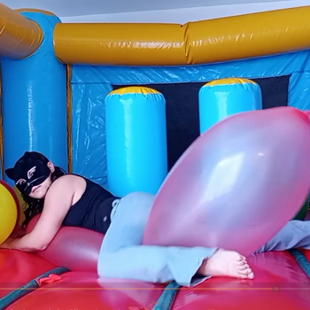 Balloons pop in the inflatable castle by Alice!!!