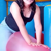 Balloons pop in the inflatable castle by Alice!!!