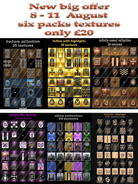 six pack textures for imvu creators offer 8 -16 august  only £20