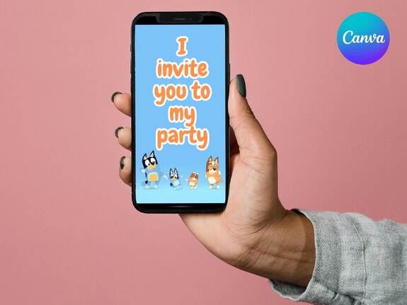Bluey Digital Video Invitation Editable in Canva | Bluey Birthday Invitation | Editable Template | Animated Invitation
