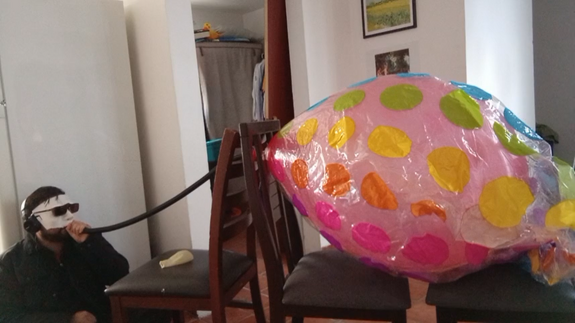 Blow to pop 24 inches balloon insite a big beachball!!!