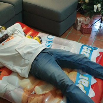 Inflatable bag of chips mouth blow :)