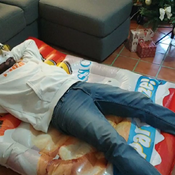 Inflatable bag of chips mouth blow :)