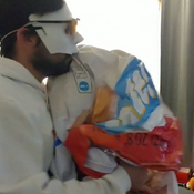 Inflatable bag of chips mouth blow :)