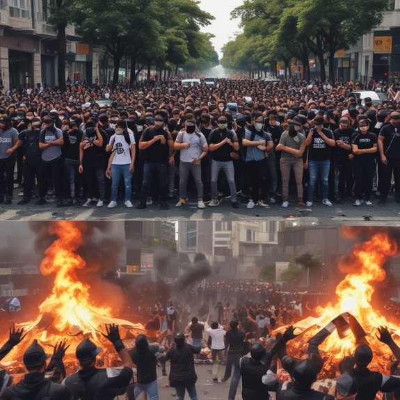 Jerome.C.House (American,1991) Gen-Z Protesters vs Police After Killing of Mayor Carlos Manzo 2025