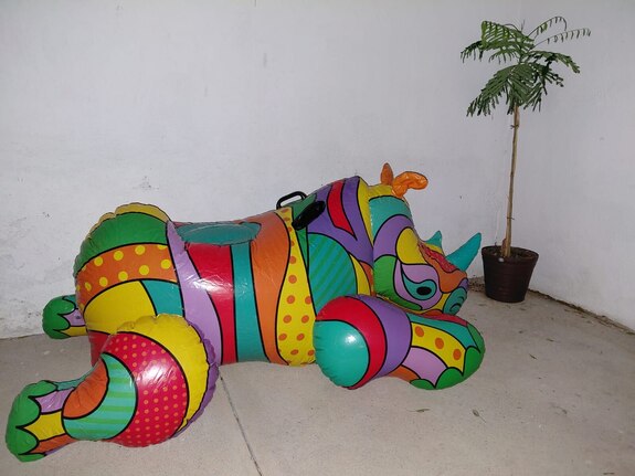 Blowing up big inflatable (rhino)