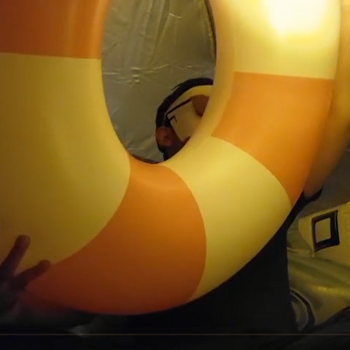 Camping blowing up 3 inflatables