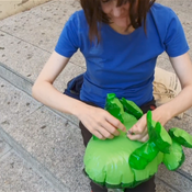 Inflate and explode an inflatable frog