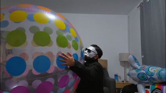 Overinflate and pop big beachball