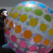 Overinflate and pop big beachball