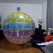 Overinflate and pop big beachball